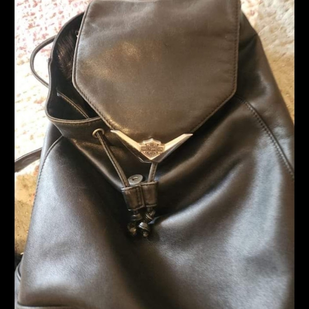 Harley-Davidson Black Leather Drawstring Bag